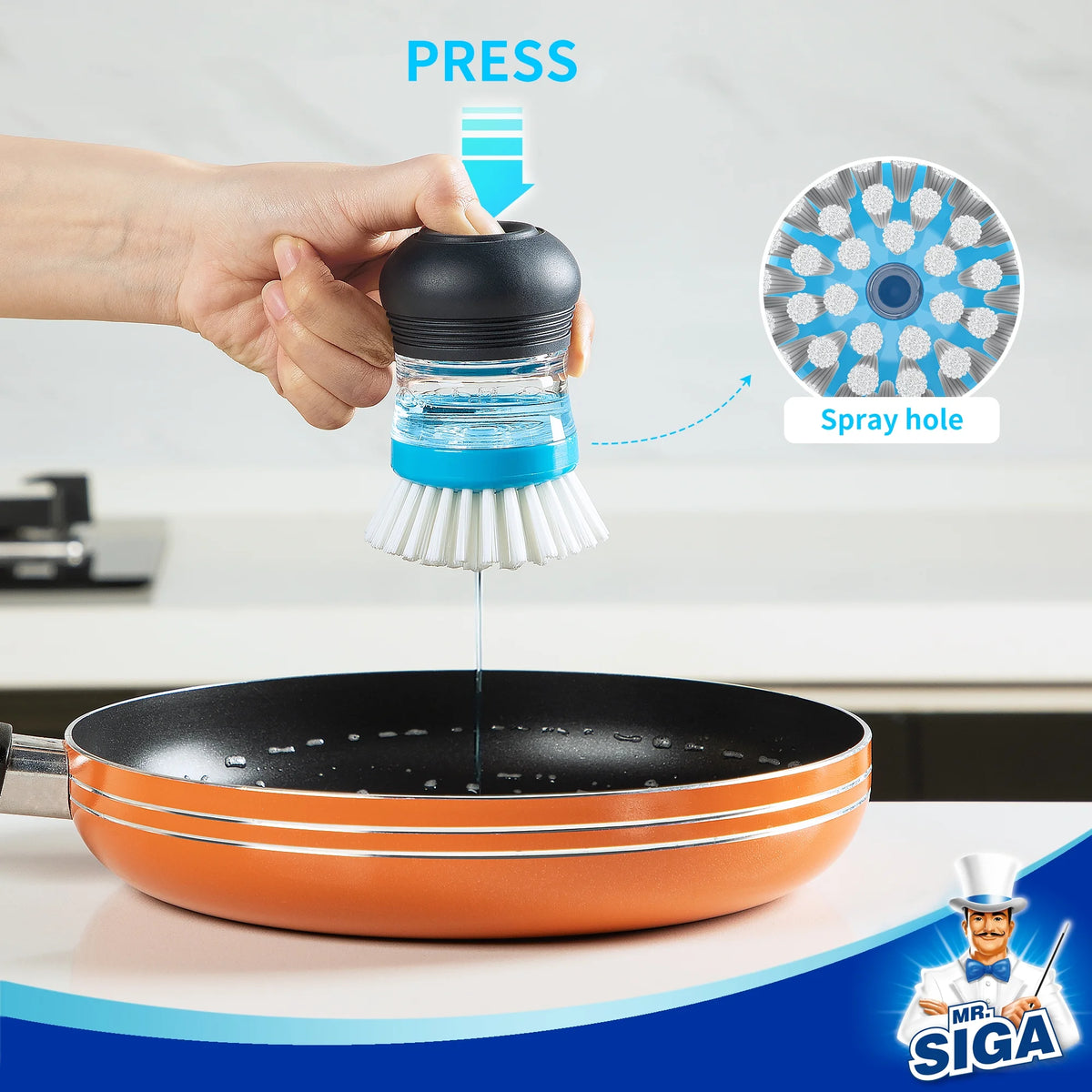 Soap Dispensing Palm Brush, Kitchen Brush for Dish Cleaning, 1 Pack, Navy,Nylon Brush