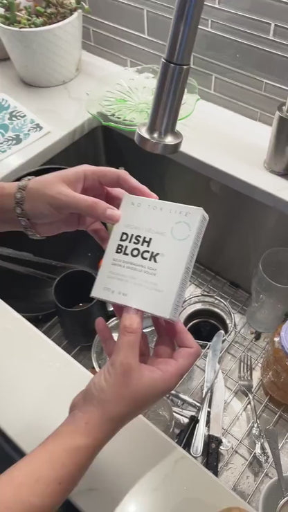 DISH BLOCK® Solid Dish Soap + Moso Bamboo Shelf + Brush - No Tox Life